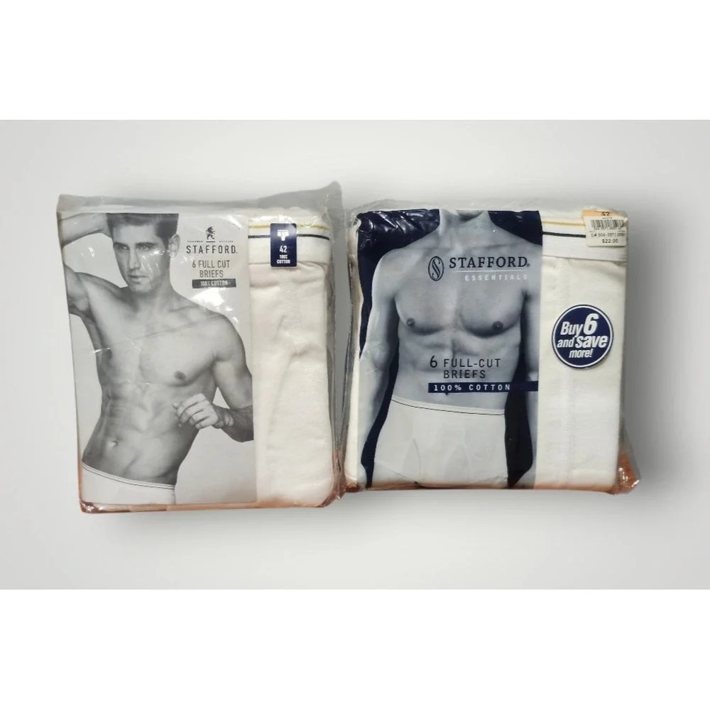 Stafford Full Cut Briefs Mens Size 42 White 100% Cotton Classic 12 Pack Lot‎ NEW